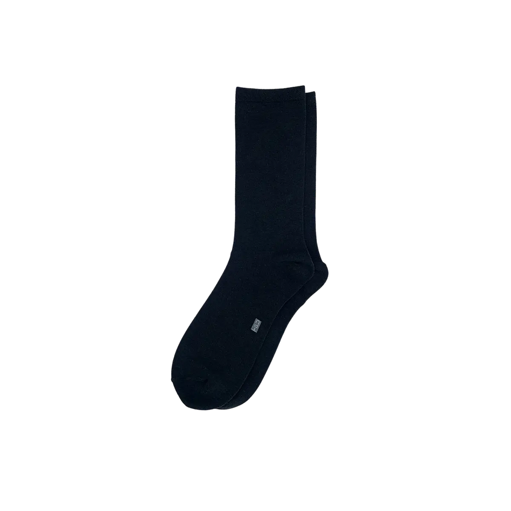 The Perfect Underwear bamboo crew socks in black, showing a single sock