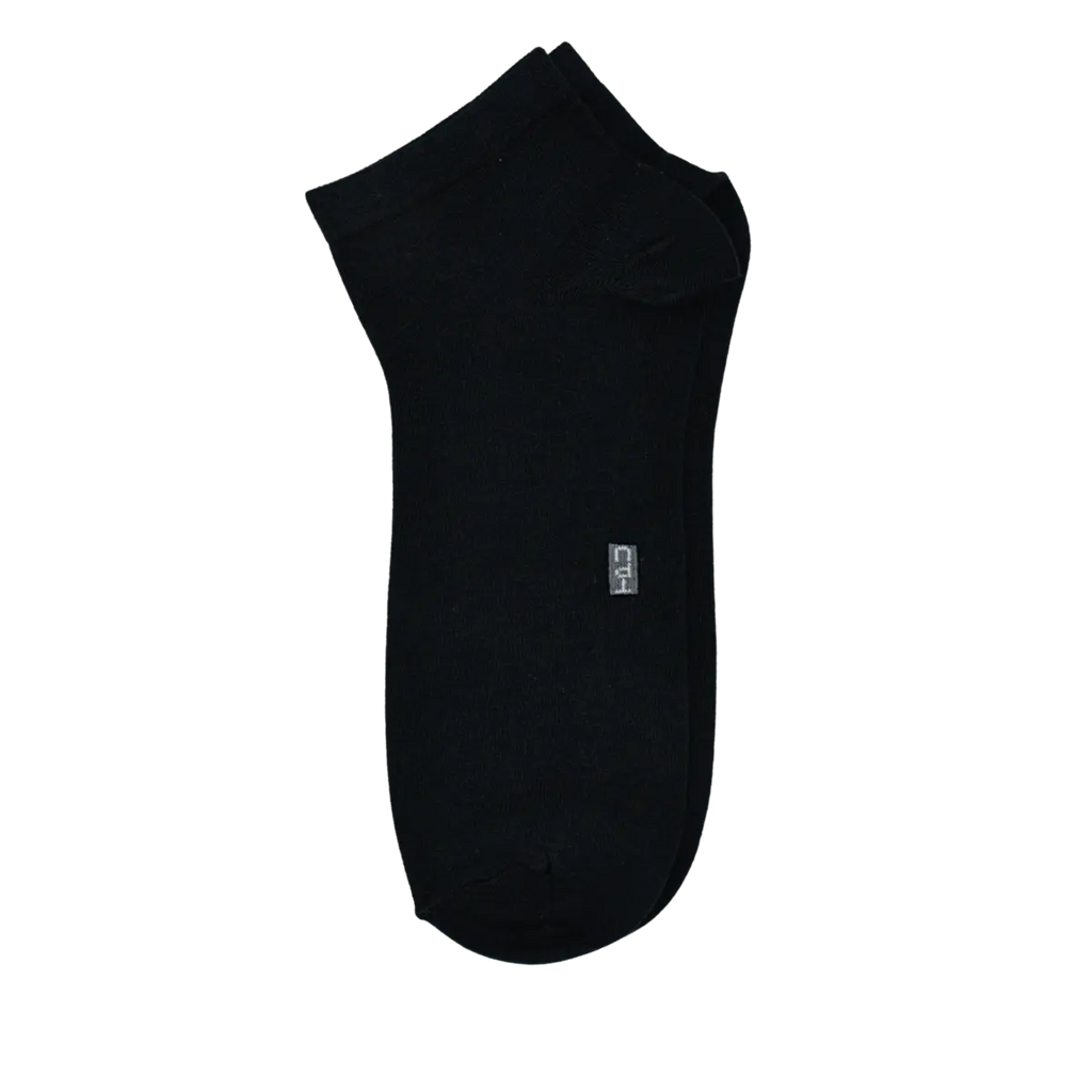 The Perfect Underwear bamboo low cut socks in black, showing a single sock on a black background.